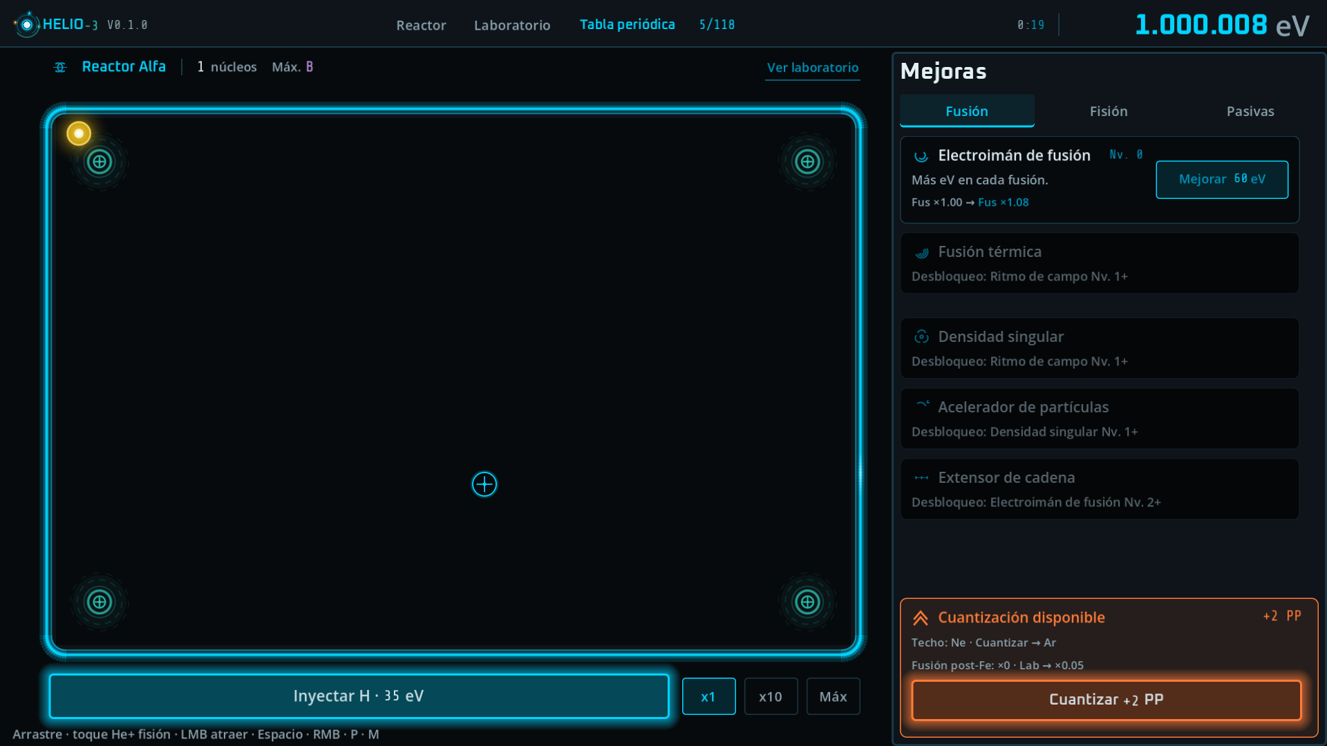 Helio-3: tarjeta Cuantización disponible con CTA coral +2 PP
